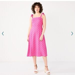 DRAPER JAMES RSVP Bow Strap Midi Polka Dot Midi Dress *NEW*